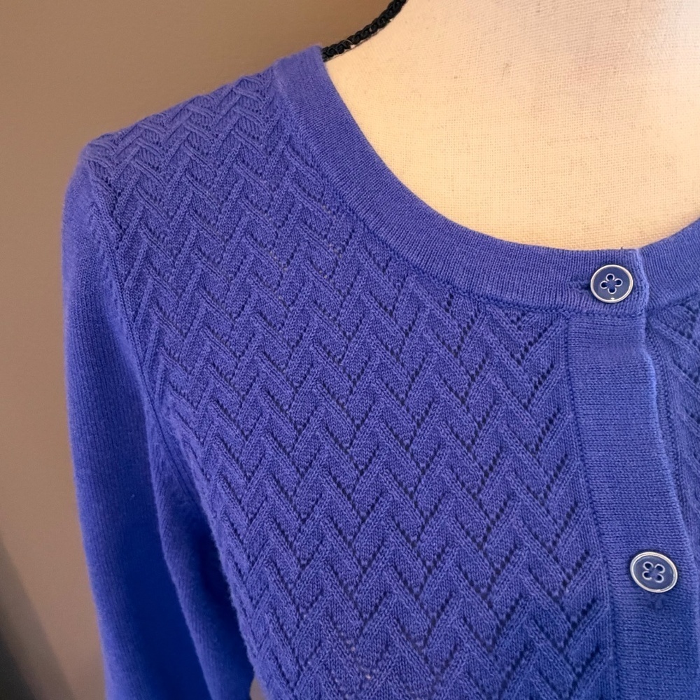 Talbots Women's Blue Purple Cardigan Classic Crochet, Size Large - Picture 4 of 10